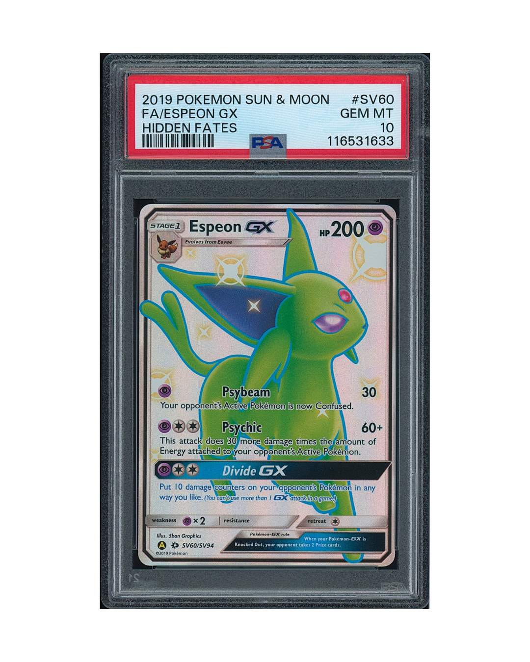 2019 Pokemon Sun & Moon Hidden Fates Espeon GX #SV60 PSA 10