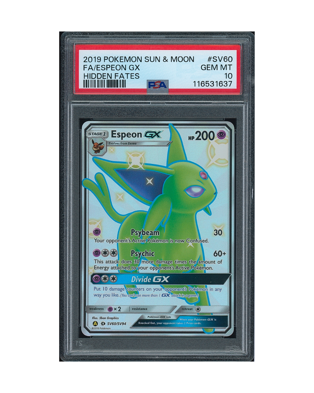 2019 Pokemon Sun & Moon Hidden Fates Espeon GX #SV60 PSA 10