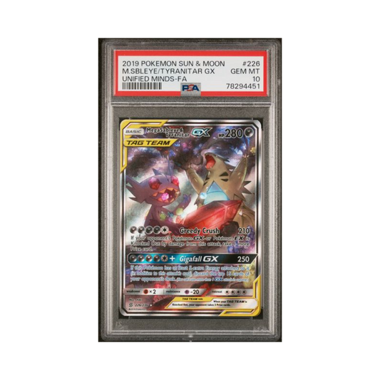 2019 Pokemon Unified Minds Mega Sableye & Tyranitar-GX #226 PSA 9