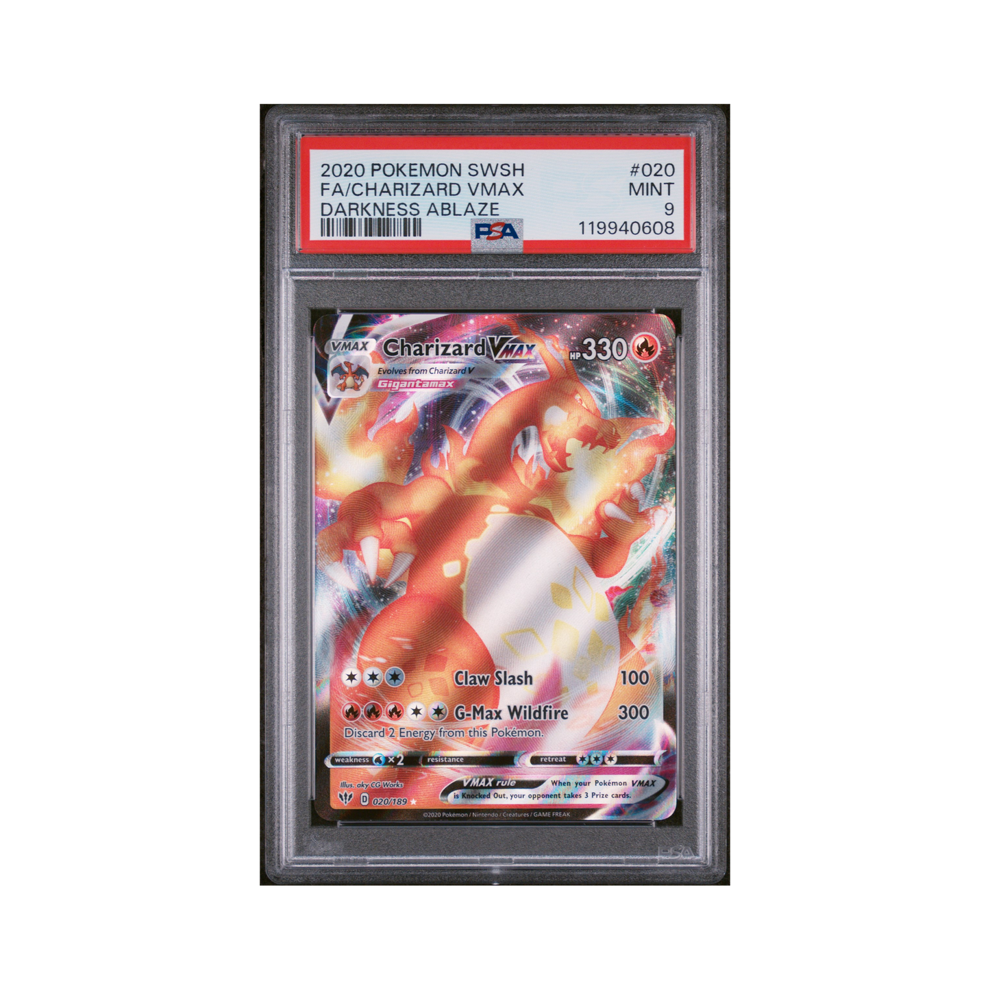 2020 Pokemon Sword & Shield Darkness Ablaze Charizard VMAX #020 PSA 9