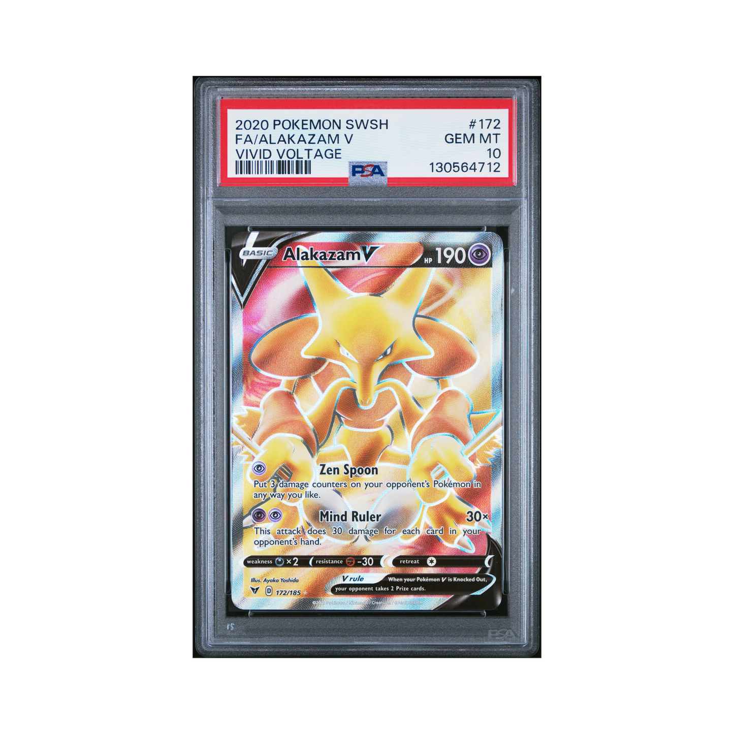 2020 Pokemon Sword & Shield Vivid Voltage Alakazam V #172 PSA 10