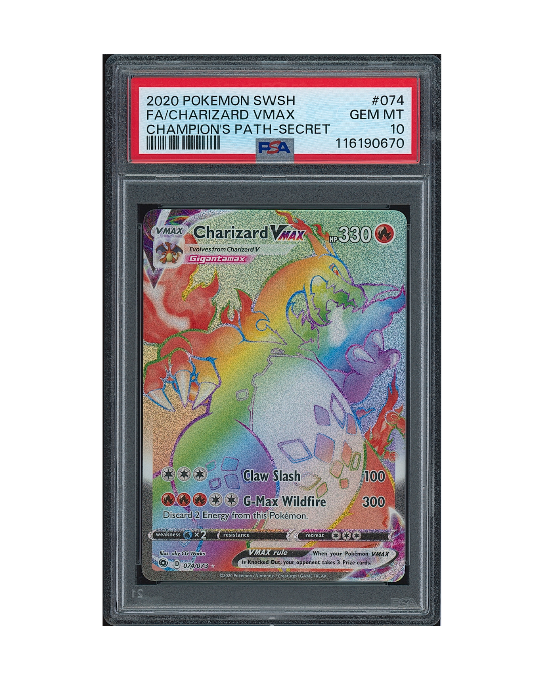 2020 Pokemon Sword & Shield Champion's Path Charizard VMAX #074 PSA 10