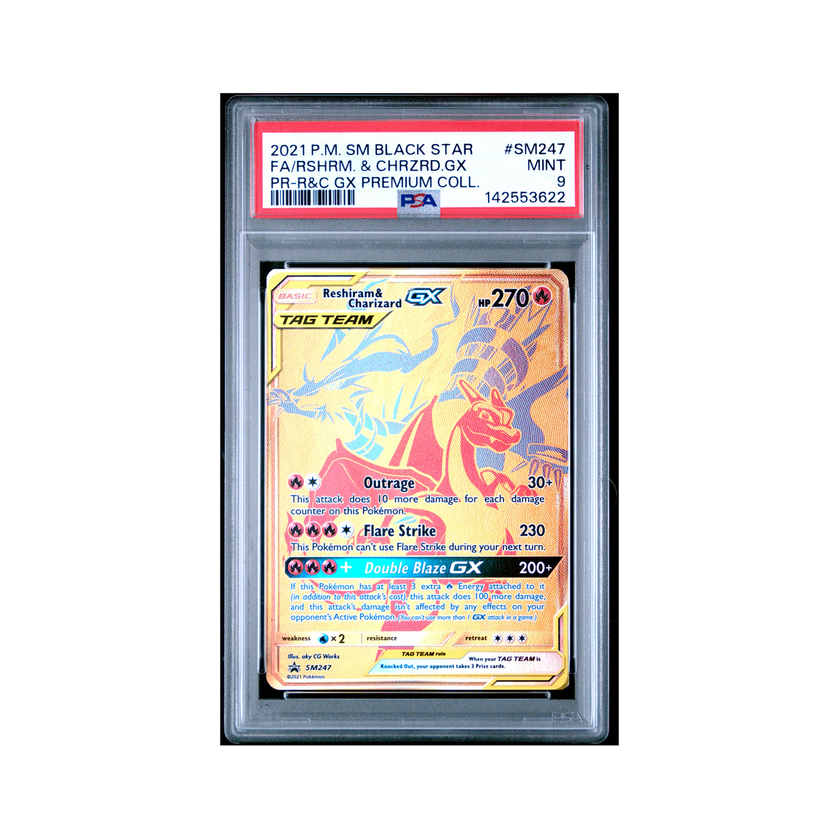 2021 Pokemon SM Black Star Promo Rshrm. & Chrzrd.gx #SM247 PSA 9
