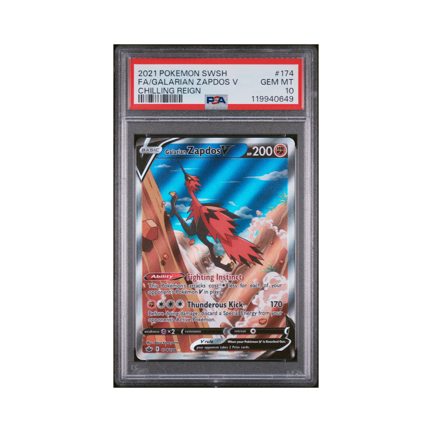 2021 Pokemon Sword & Shield Chilling Reign Galarian Zapdos V #174 PSA 10