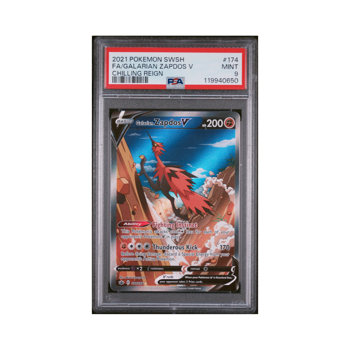2021 Pokemon Sword & Shield Chilling Reign Galarian Zapdos V #174 PSA 9