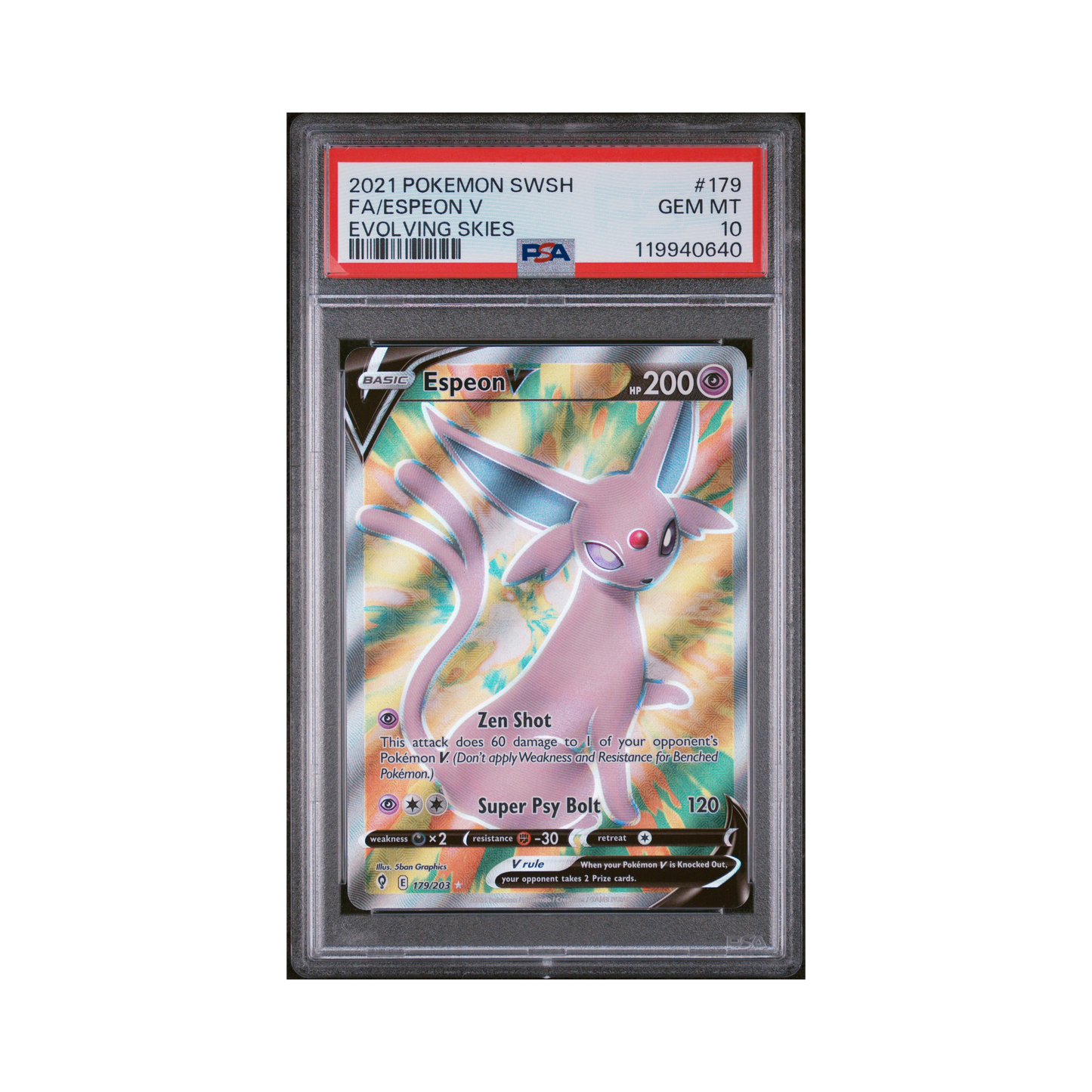 2021 Pokemon Sword & Shield Evolving Skies Espeon V #179 PSA 10