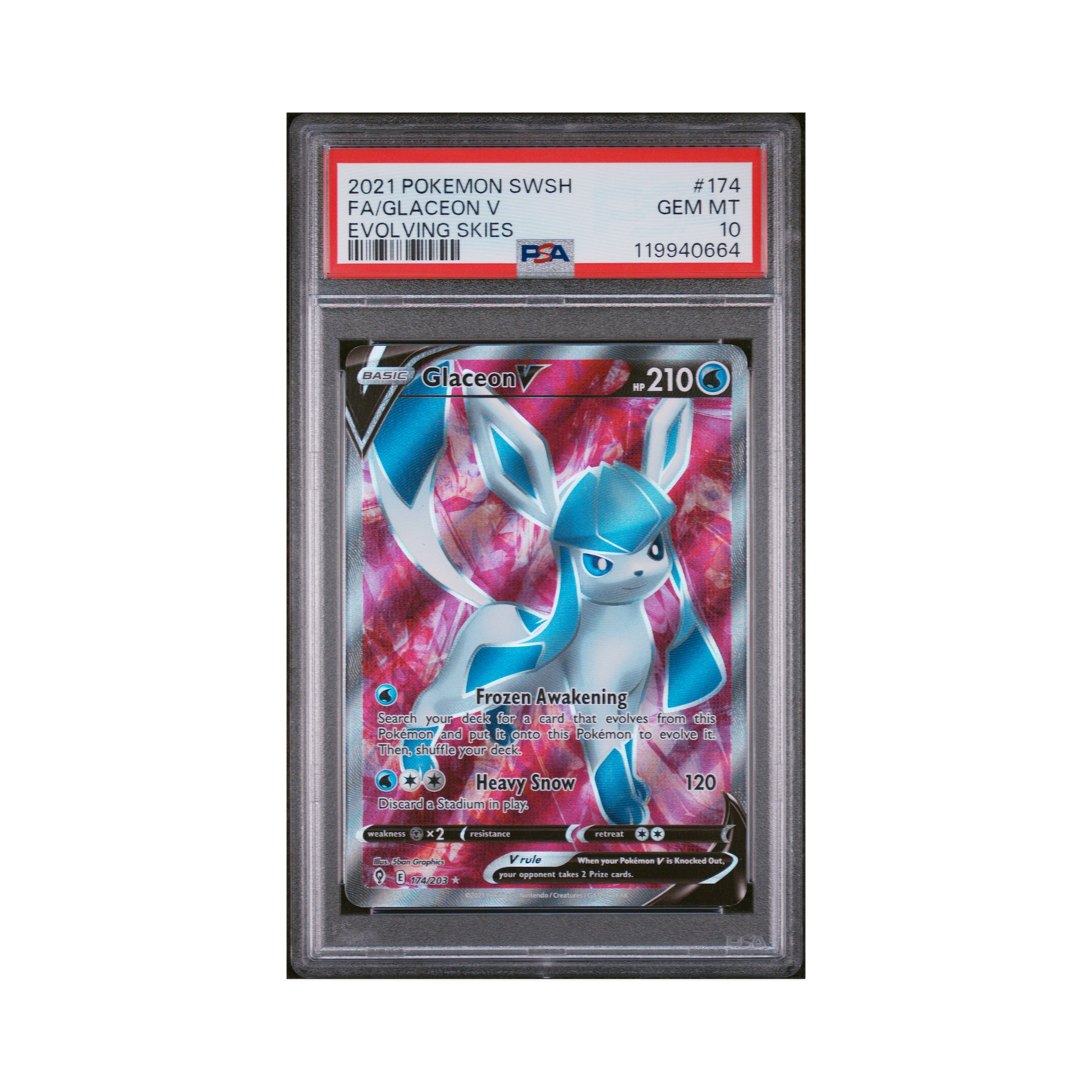 2021 Pokemon Sword & Shield Evolving Skies Glaceon V #174 PSA 10