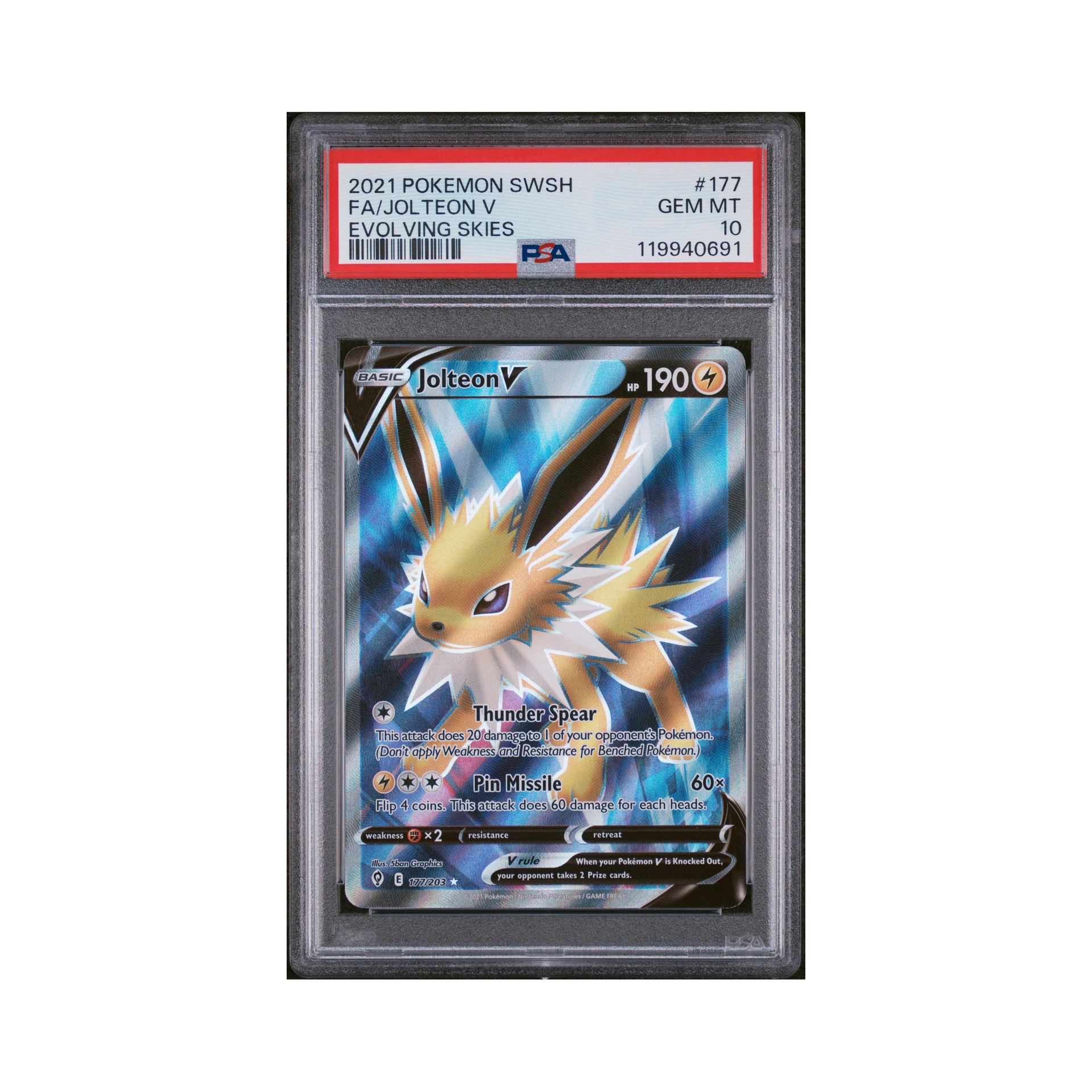2021 Pokemon Sword & Shield Evolving Skies Jolteon V #177 PSA 10