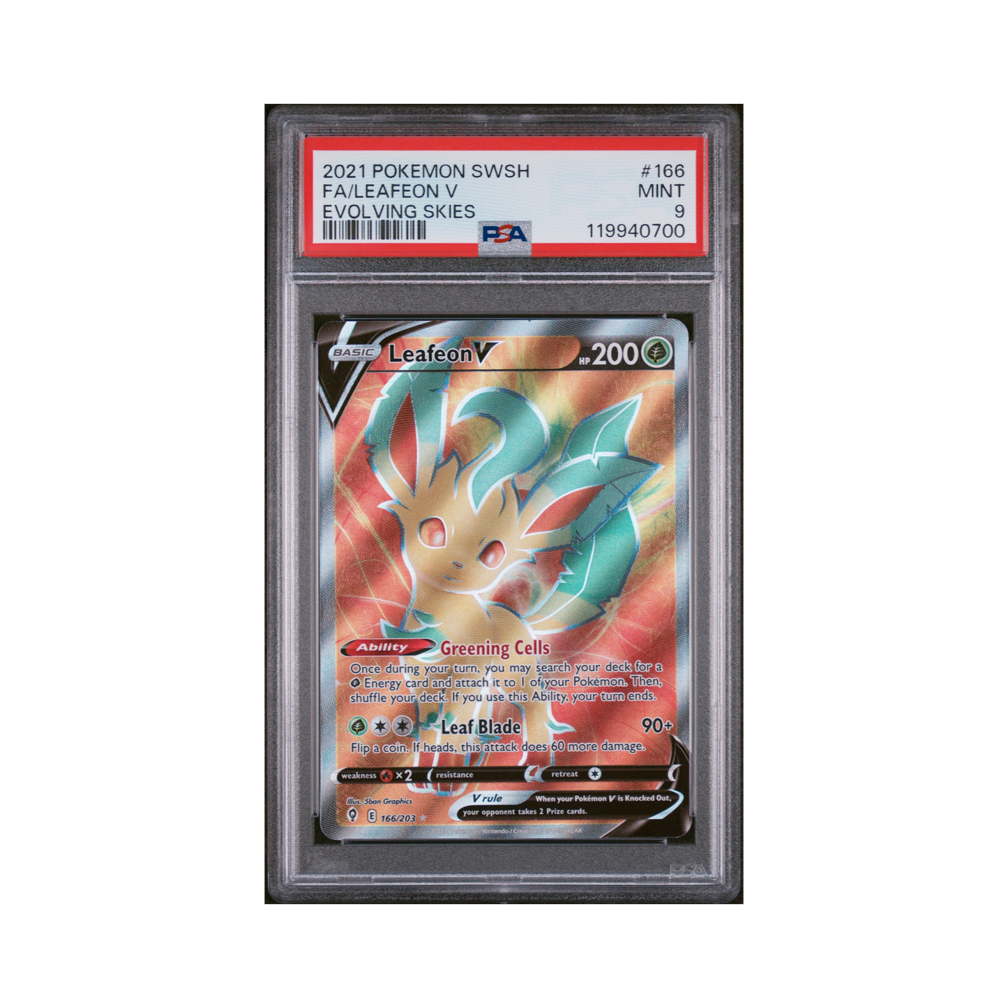 2021 Pokemon Sword & Shield Evolving Skies Leafeon V #166 PSA 9
