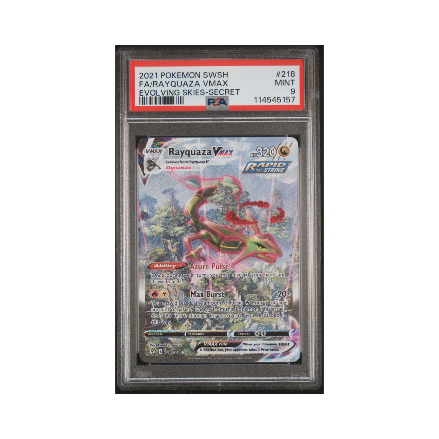 2021 Pokemon Sword & Shield Evolving Skies Rayquaza VMAX #218 PSA 9