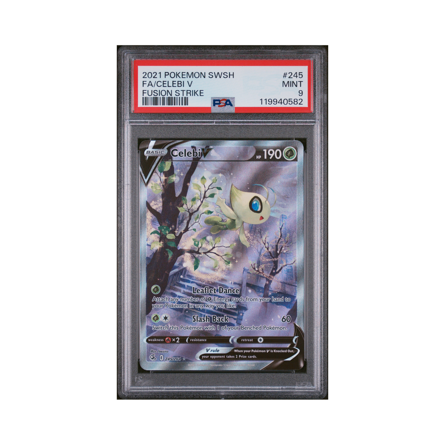 2021 Pokemon Sword & Shield Fusion Strike Celebi V #245 PSA 9