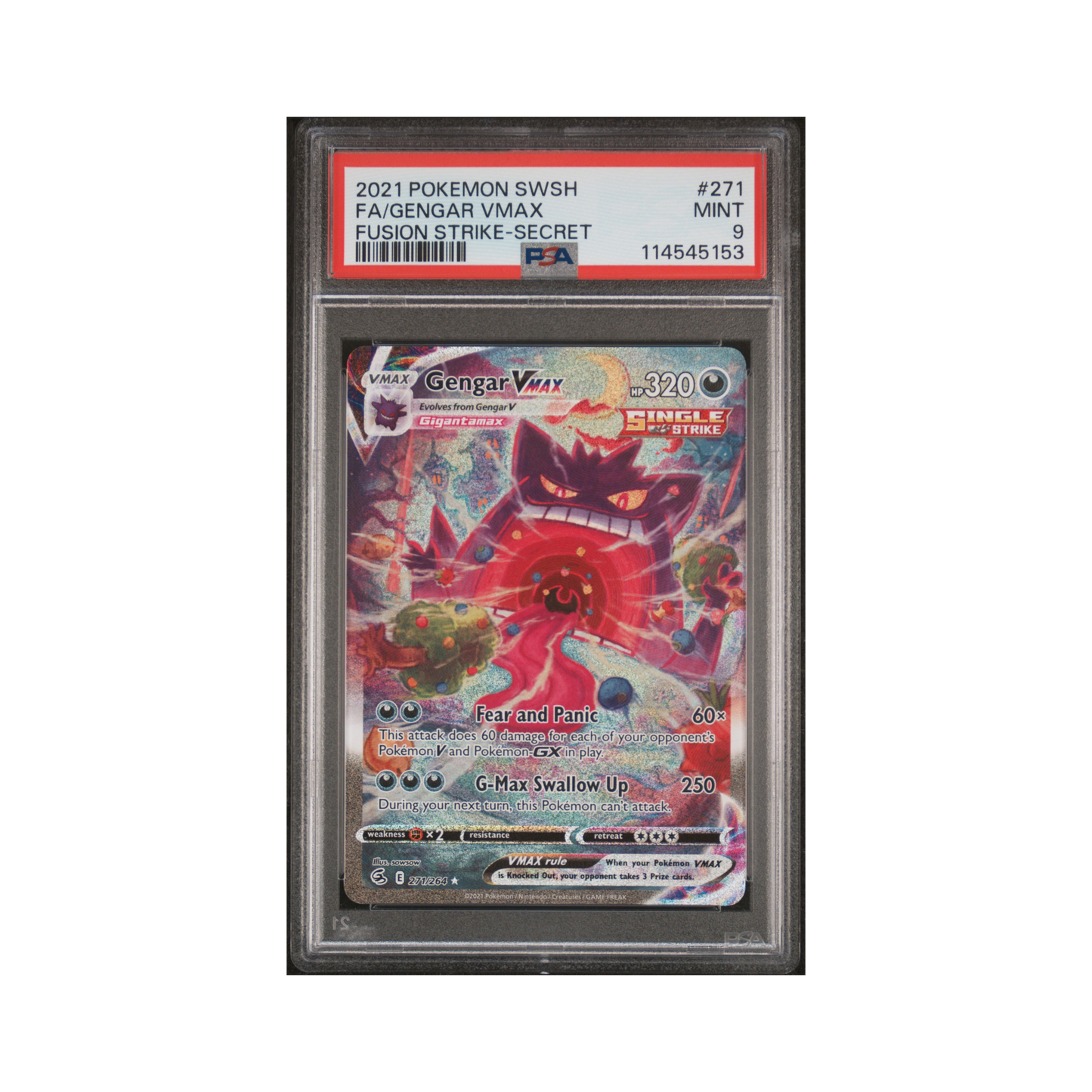 2021 Pokemon Sword & Shield Fusion Strike Gengar VMAX #271 PSA 9