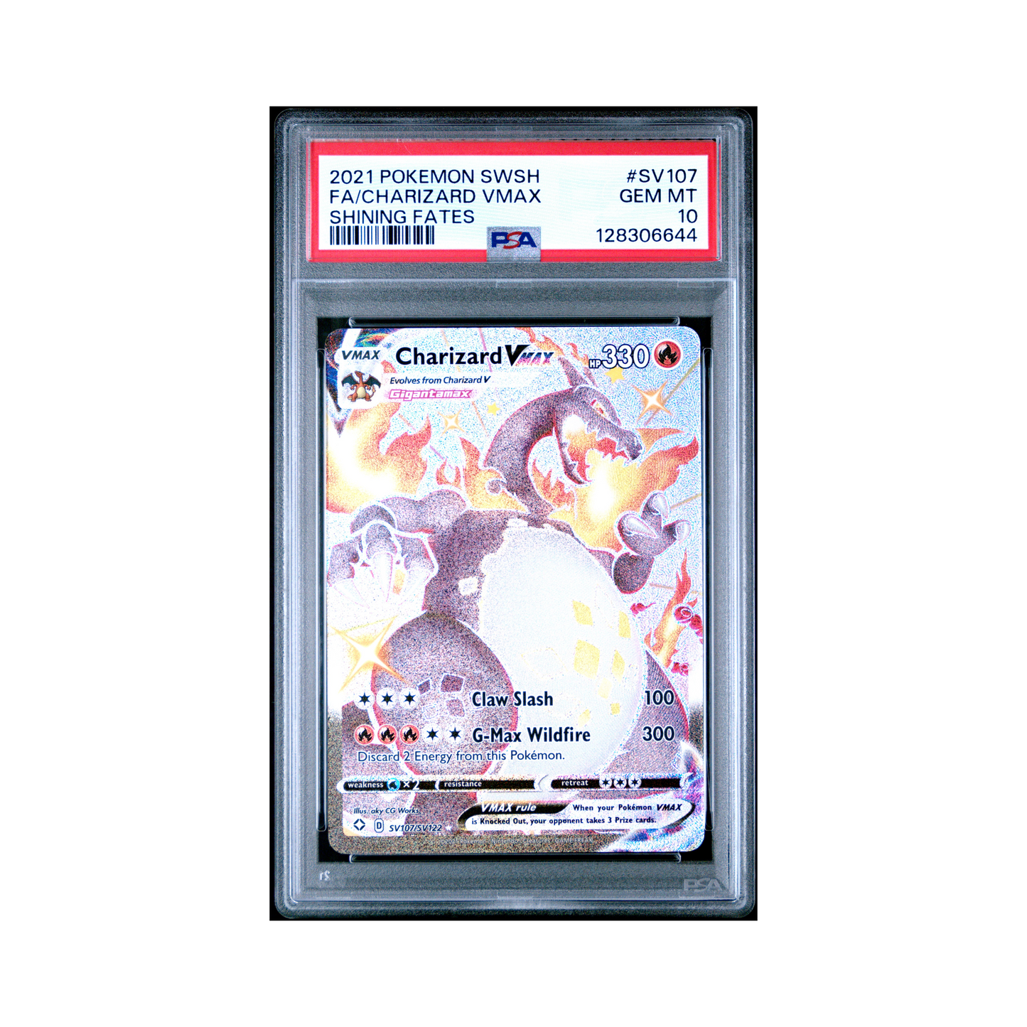 2021 Pokemon Sword & Shield Shining Fates Charizard VMAX #SV107 PSA 10 – Common Lands