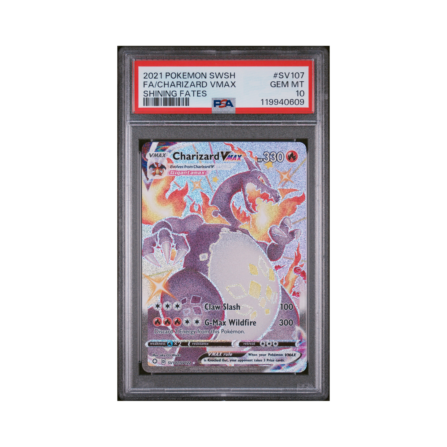 2021 Pokemon Sword & Shield Shining Fates Charizard VMAX #SV107 PSA 10 – Common Lands