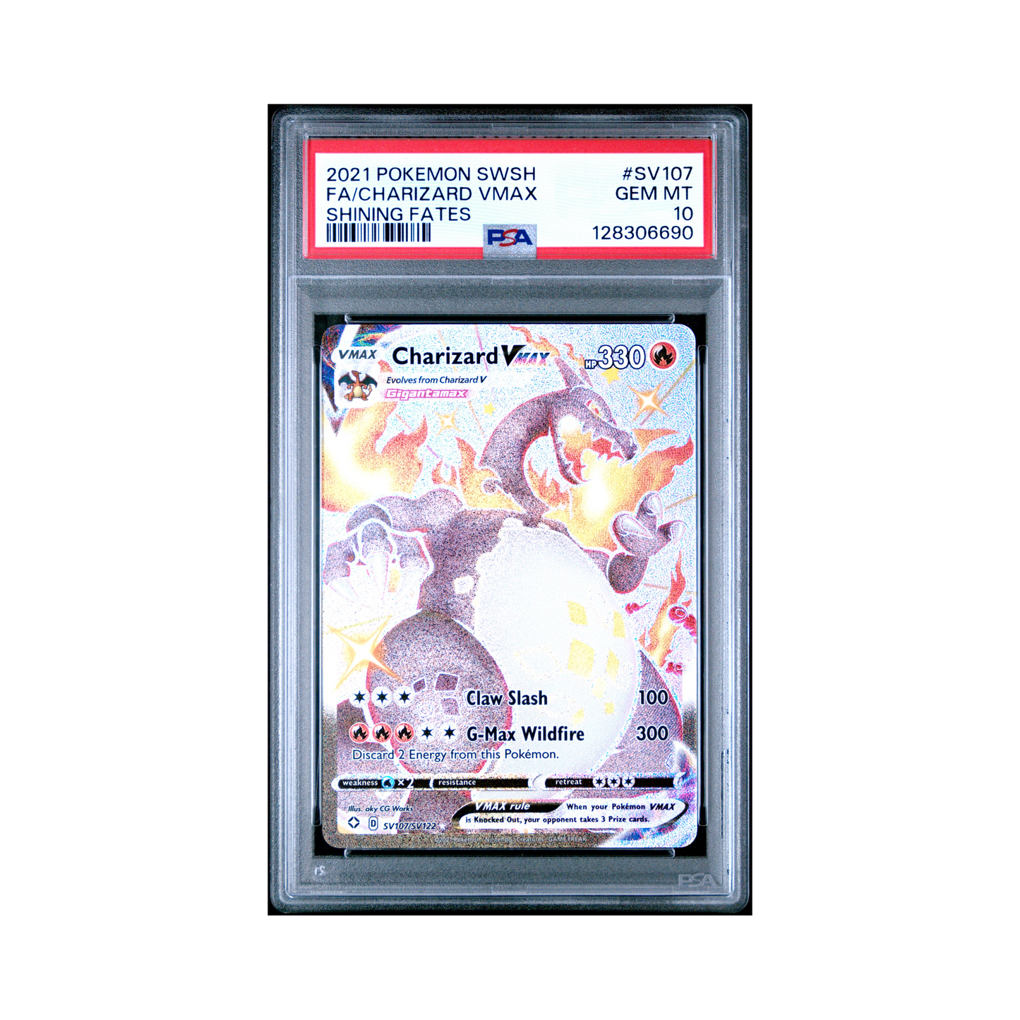 charizard vmax pokemon card worth 2021 Pokemon Sword & Shield Shining Fates Charizard VMAX #SV107 PSA 10 – Common Lands