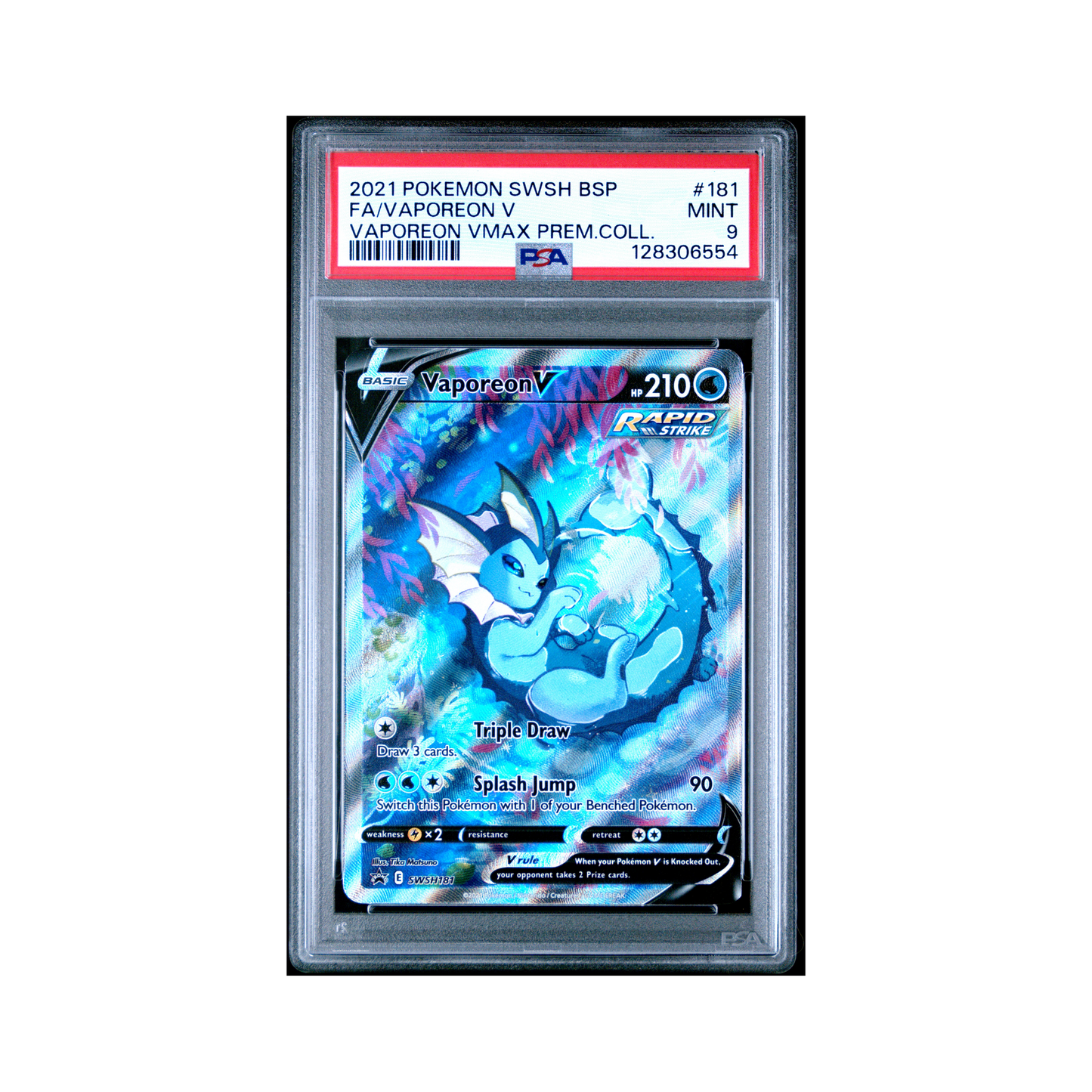 2021 Pokemon SWSH Black Star Promo Vaporeon V #181 PSA 9