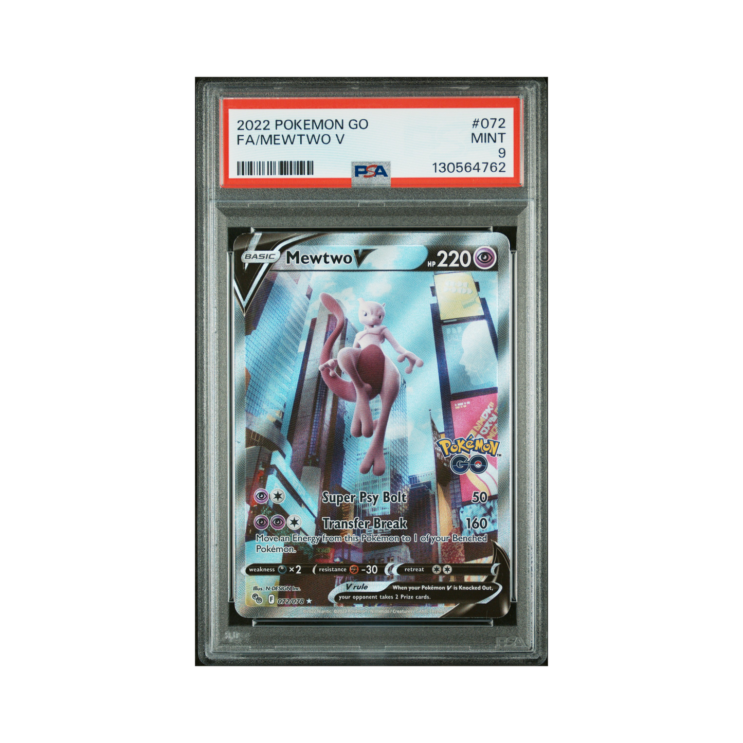 2022 Pokemon Go Mewtwo V #072 PSA 9