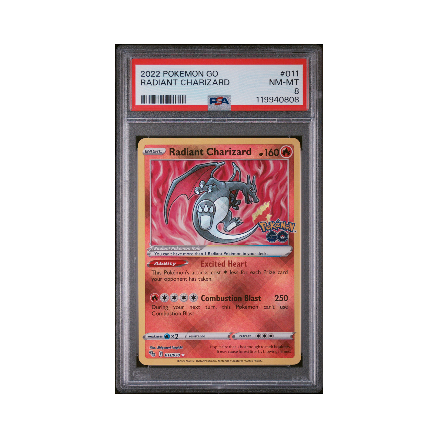 2022 Pokemon Go Radiant Charizard #011 PSA 8