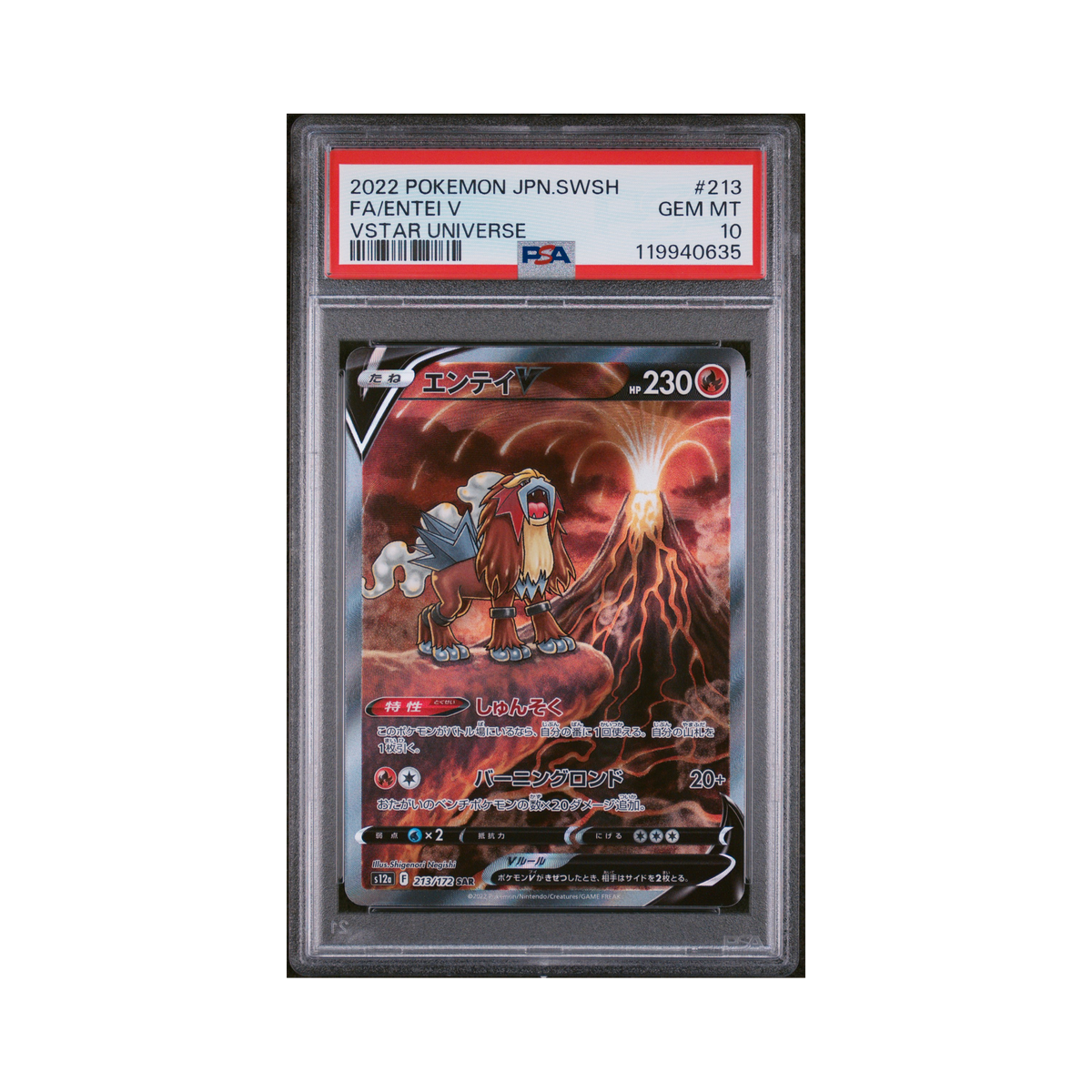 2022 Pokemon Japanese Sword & Shield VSTAR Universe Entei V #213 PSA 10