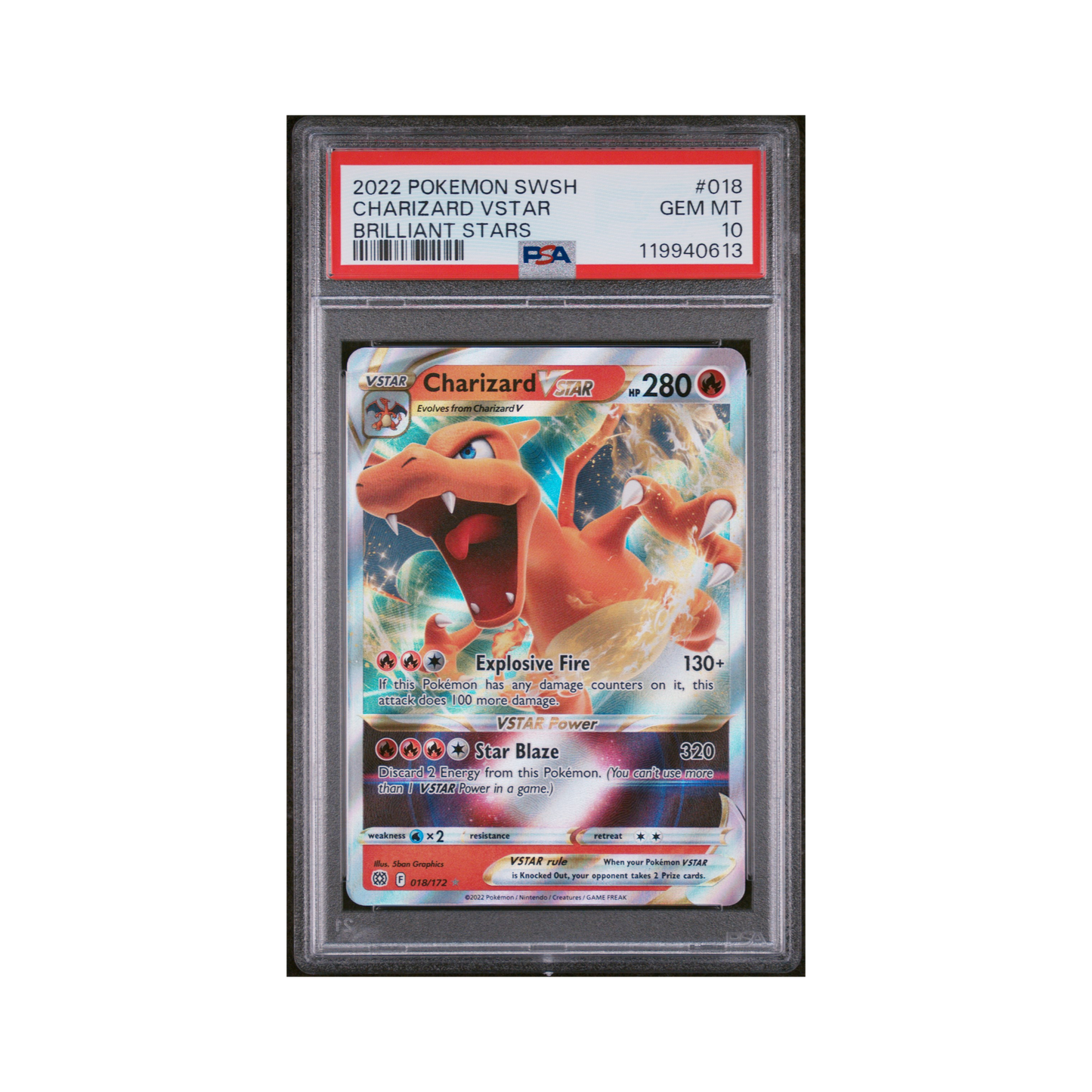 2022 Pokemon Sword & Shield Brilliant Stars Charizard VSTAR #018 PSA 10