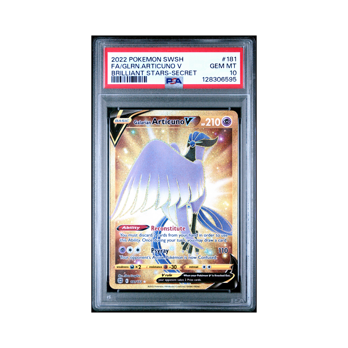 2022 Pokemon Sword & Shield Brilliant Stars Galarian Articuno V #181 PSA 10