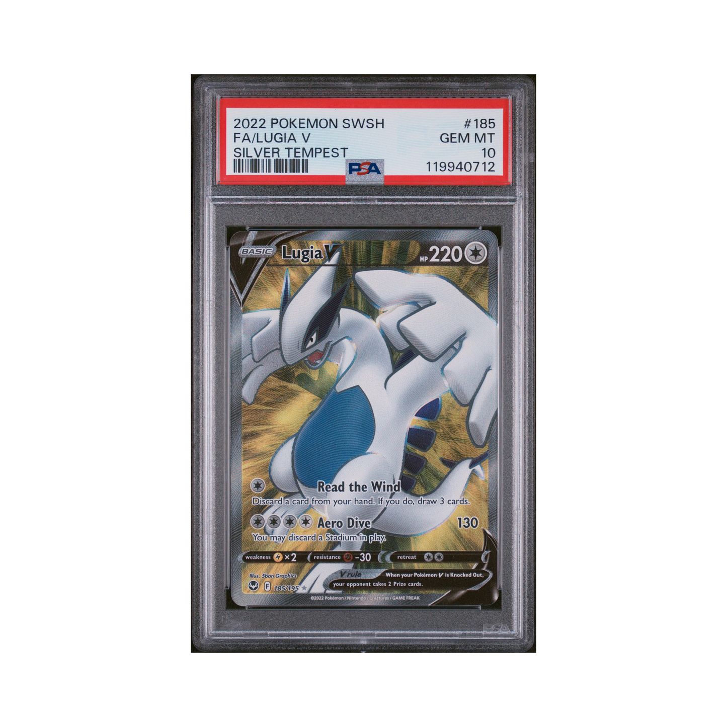 2022 Pokemon Sword & Shield Silver Tempest Lugia V #185 PSA 10