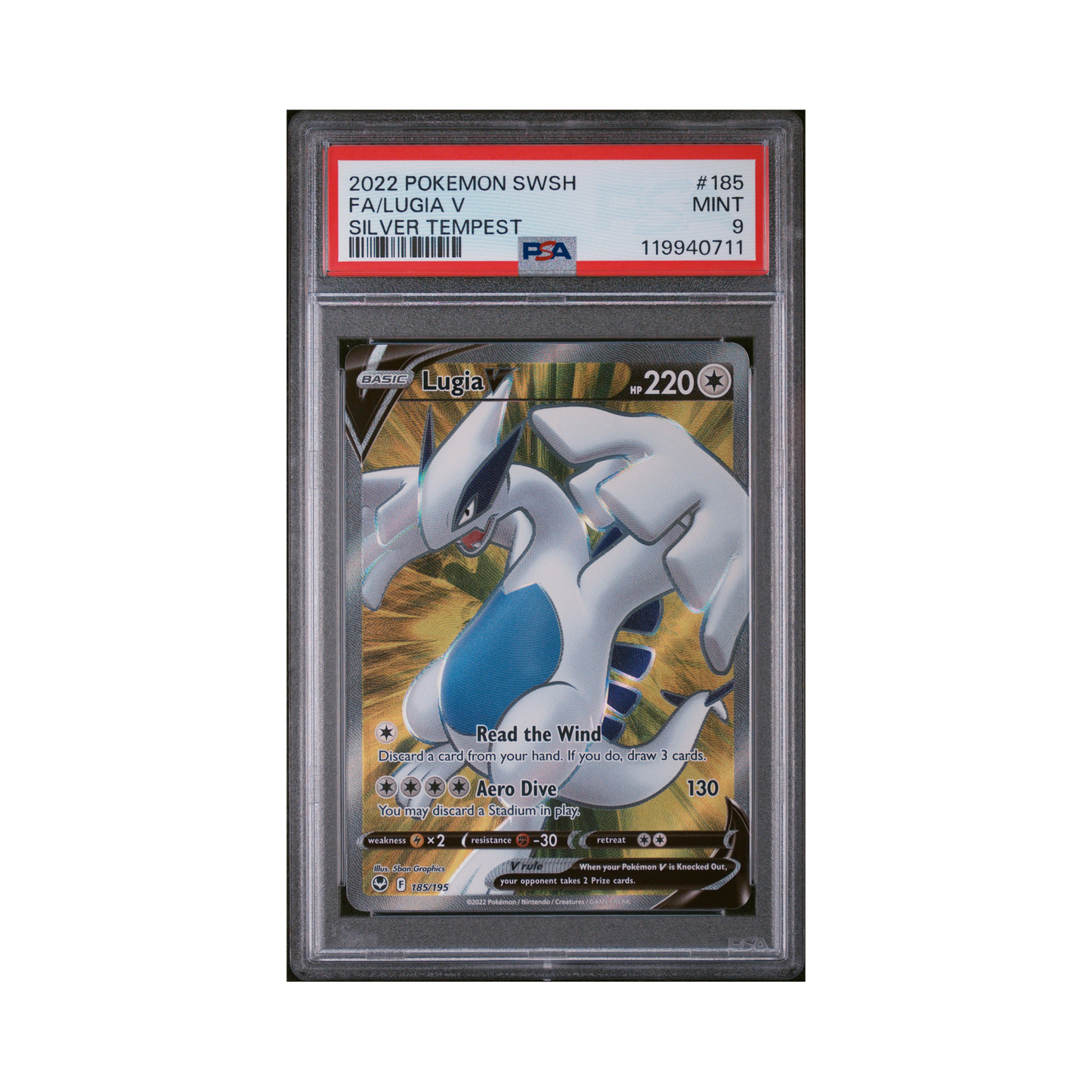 2022 Pokemon Sword & Shield Silver Tempest Lugia V #185 PSA 9