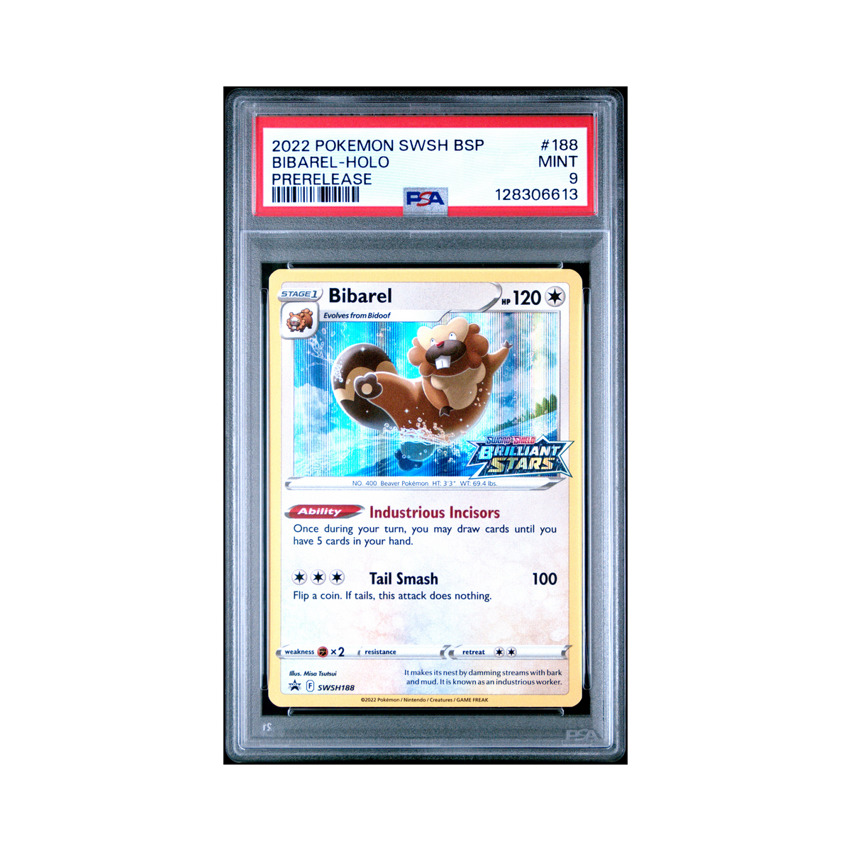 2022 Pokemon SWSH Black Star Promo Bibarel #188 PSA 9