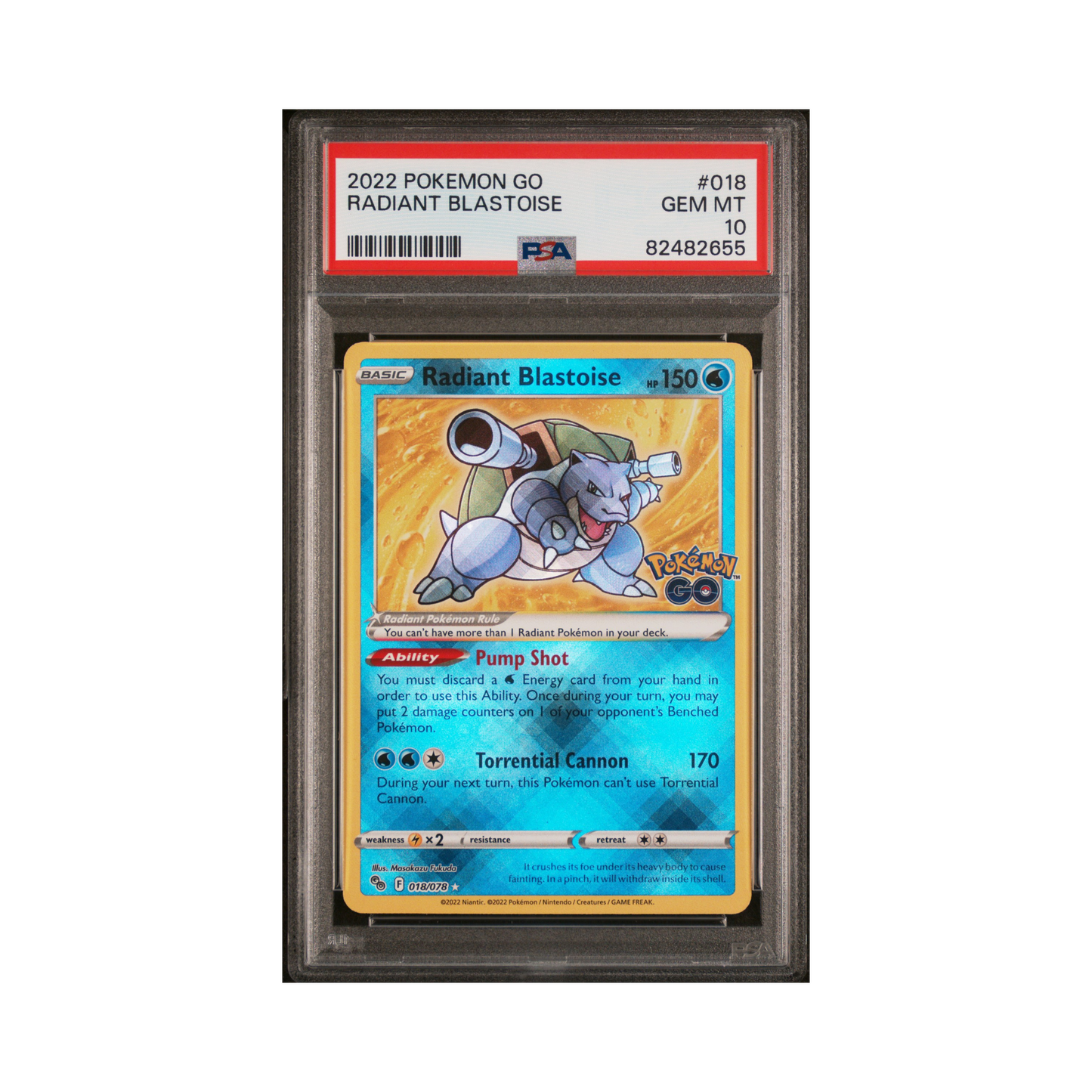 2022 Pokemon Go Radiant Blastoise #018 PSA 10