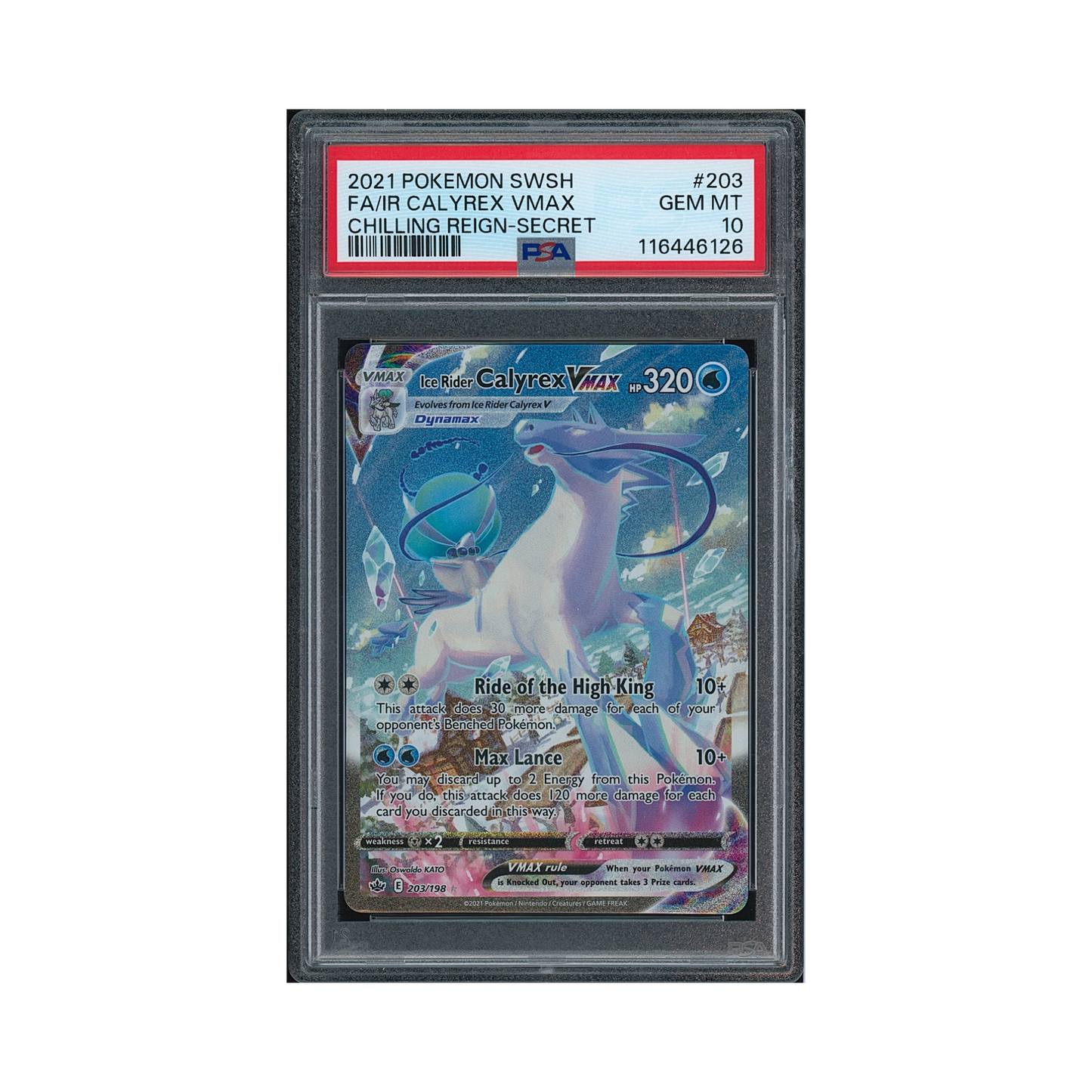 2021 Pokemon Sword & Shield Chilling Reign Ice Rider Calyrex VMAX #203 PSA 10