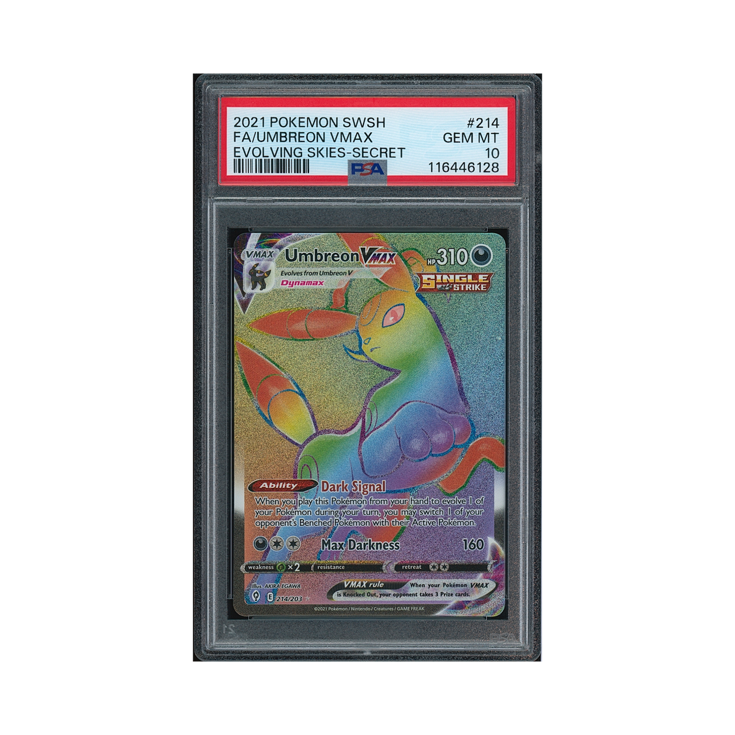 2021 Pokemon Sword & Shield Evolving Skies Secret Umbreon VMAX #214 PSA 10