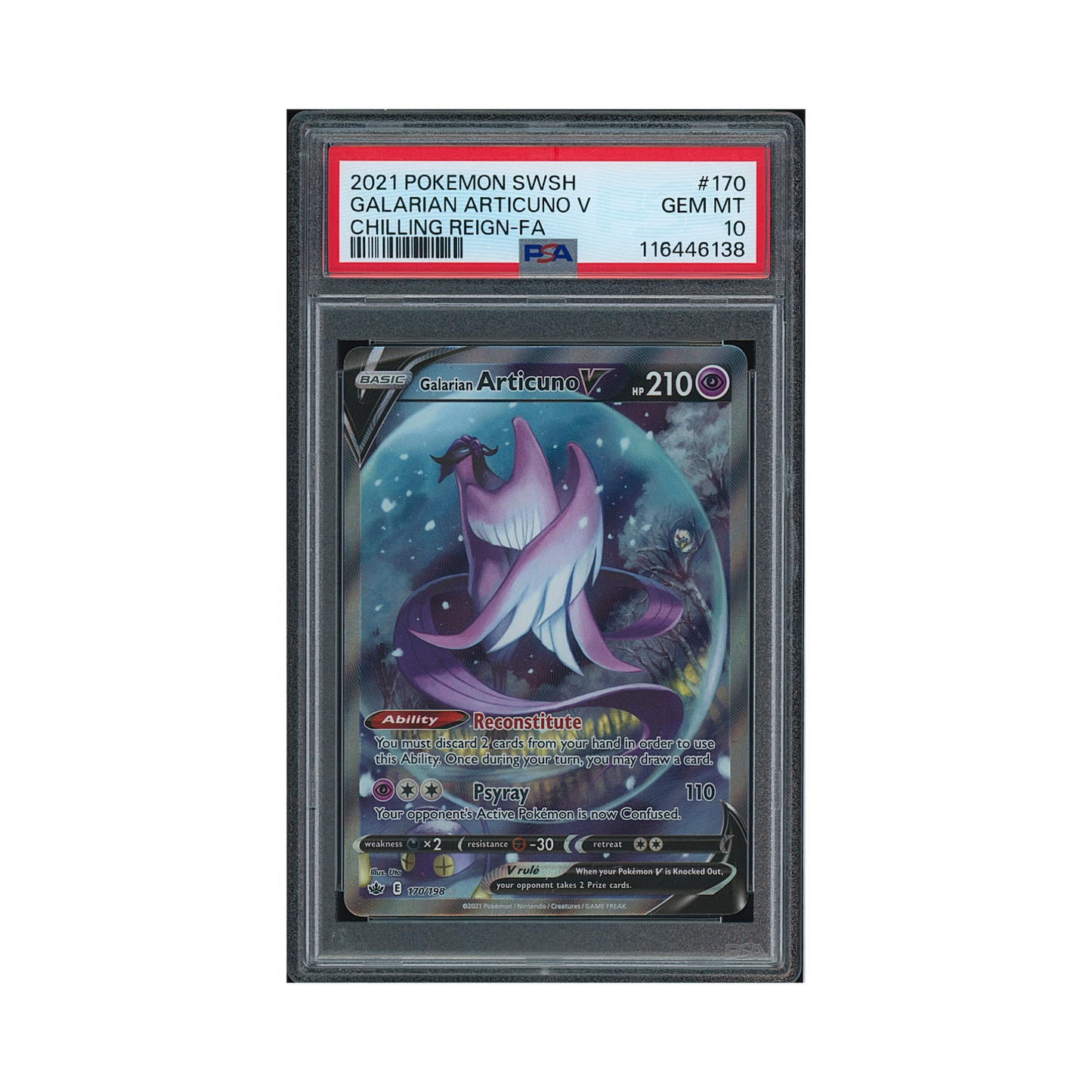 2021 Pokemon Sword & Shield Chilling Reign Galarian Articuno V #170 PSA 10