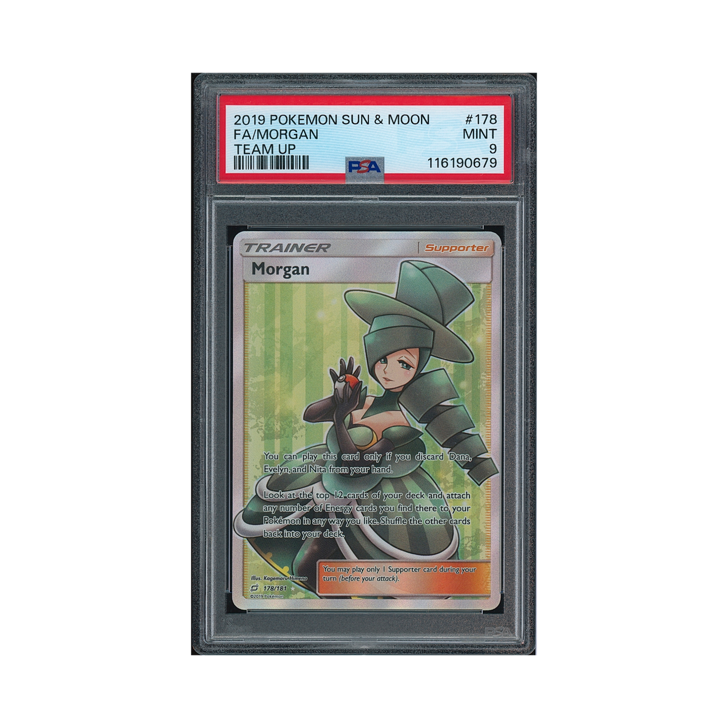 2019 Pokemon Sun & Moon Team Up Morgan #178 PSA 9