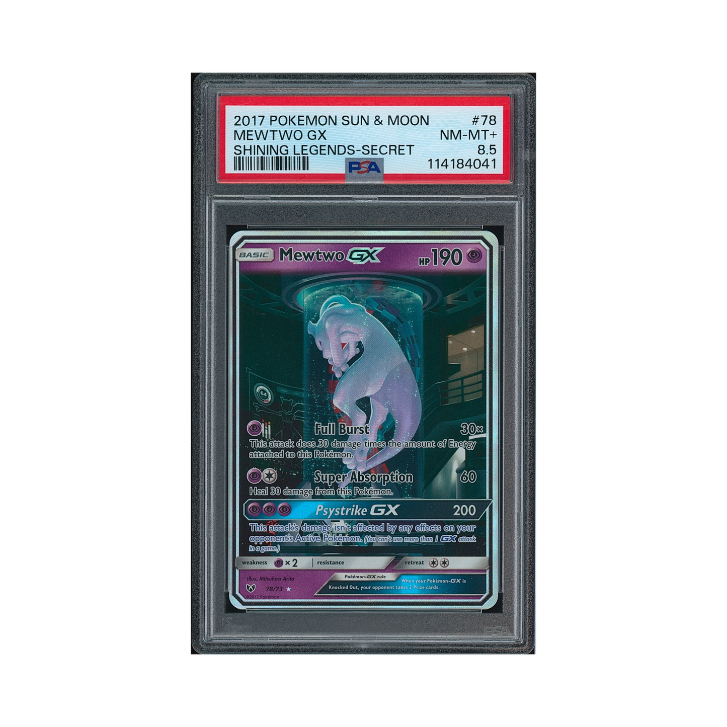 2017 Pokemon Sun & Moon Shining Legends Mewtwo GX #78 PSA 8.5