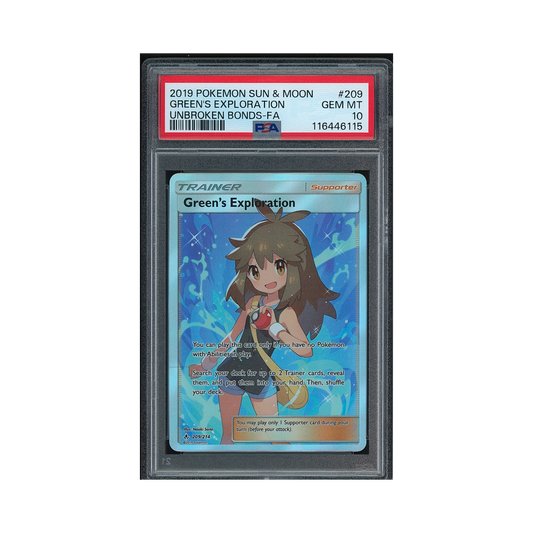 2019 Pokemon Sun & Moon Unbroken Bonds Green's Exploration #209 PSA 10