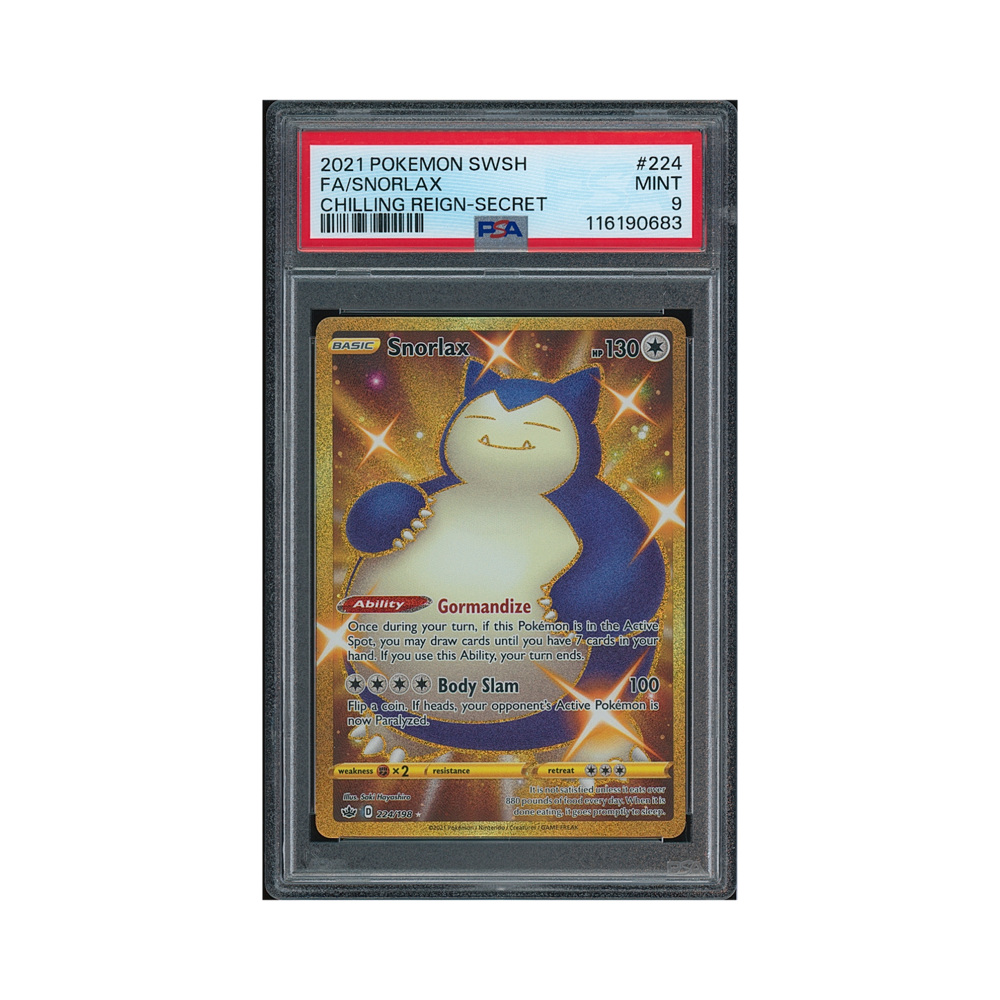 2021 Pokemon Sword & Shield Chilling Reign Snorlax #224 PSA 9