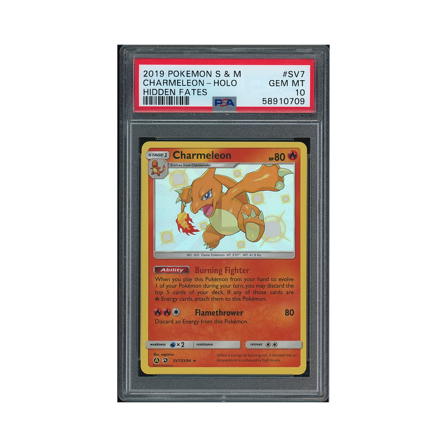 2019 Pokemon Sun & Moon Hidden Fates Charmeleon #SV7 PSA 10