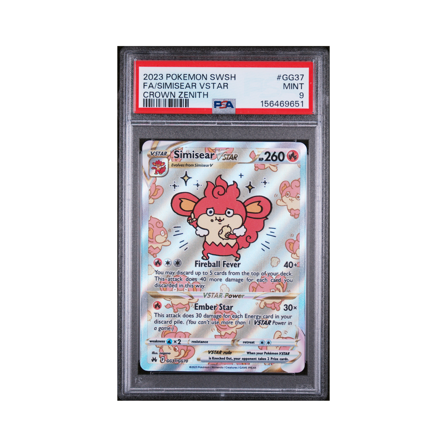 2023 Pokemon Crown Zenith Galarian Gallery Simisear VSTAR #GG37 PSA 9