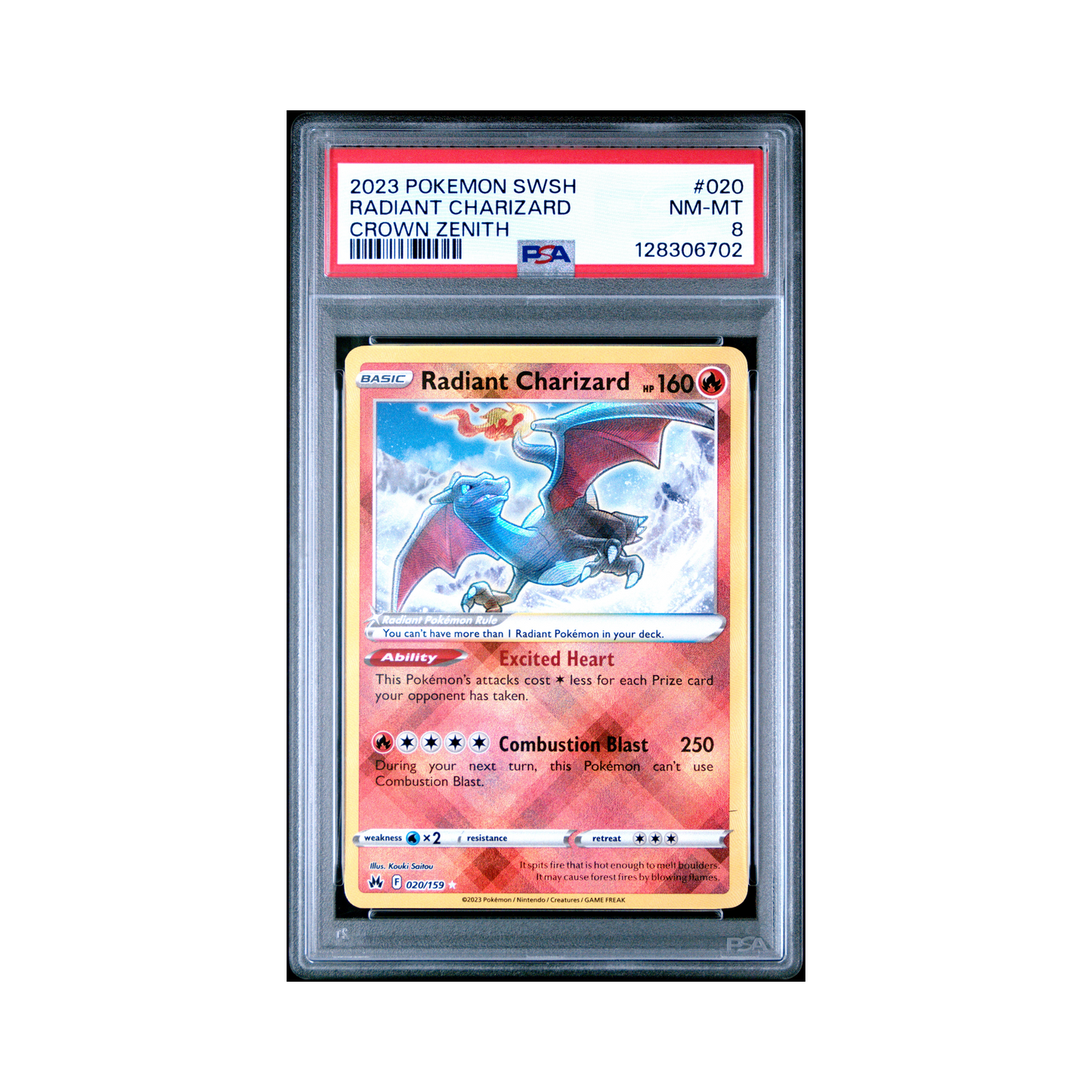 2023 Pokemon Sword And Shield Crown Zenith Radiant Charizard #020 PSA 8