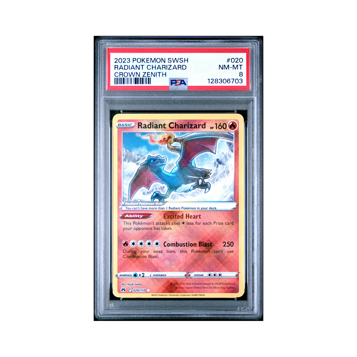 2023 Pokemon Sword And Shield Crown Zenith Radiant Charizard #020 PSA 8