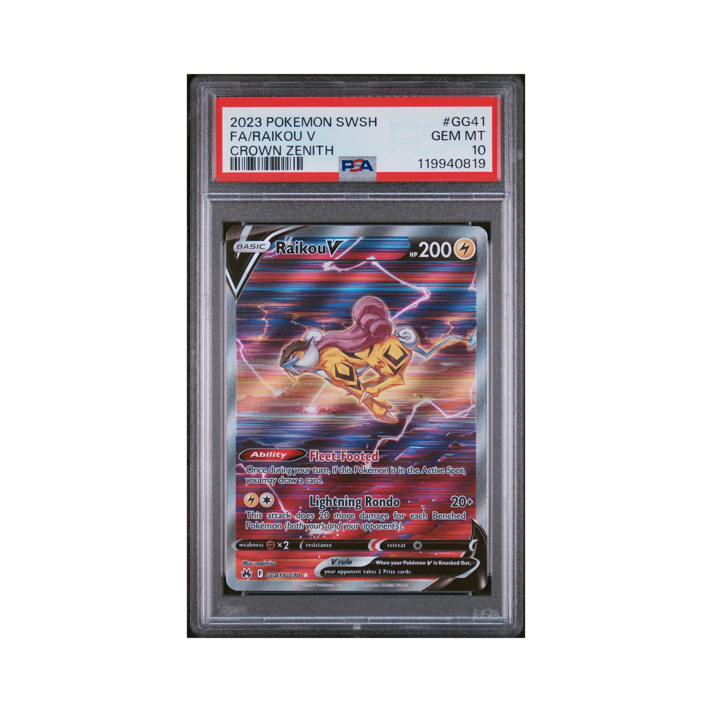 2023 Pokemon Sword And Shield Crown Zenith Raikou V #GG41 PSA 10