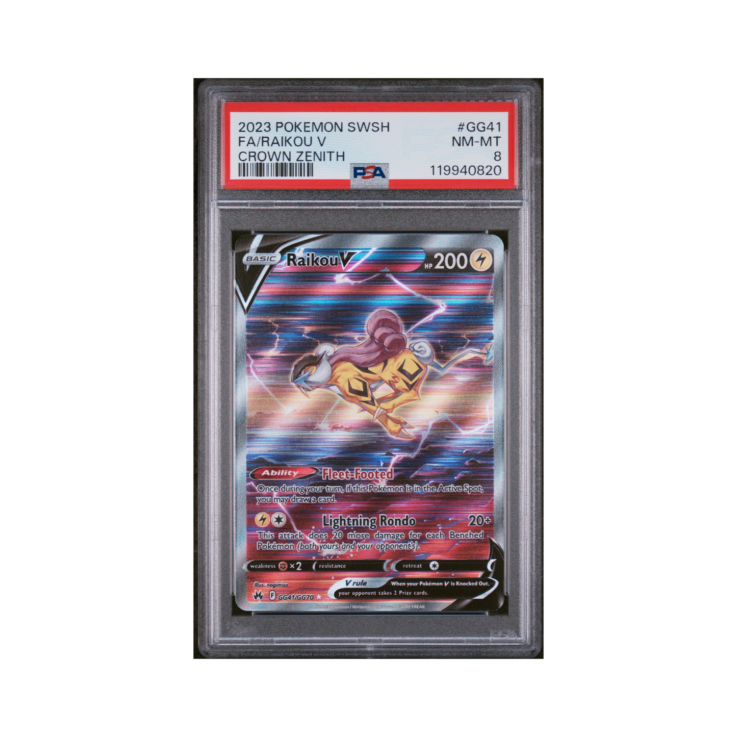 2023 Pokemon Sword And Shield Crown Zenith Raikou V #GG41 PSA 8