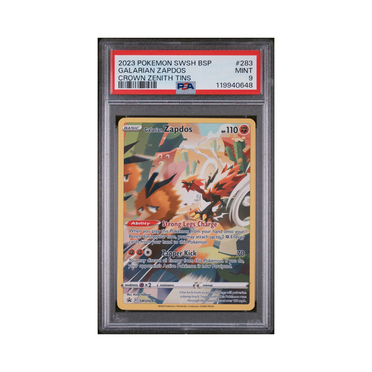 2023 Pokemon SWSH Black Star Promo Galarian Zapdos #283 PSA 9
