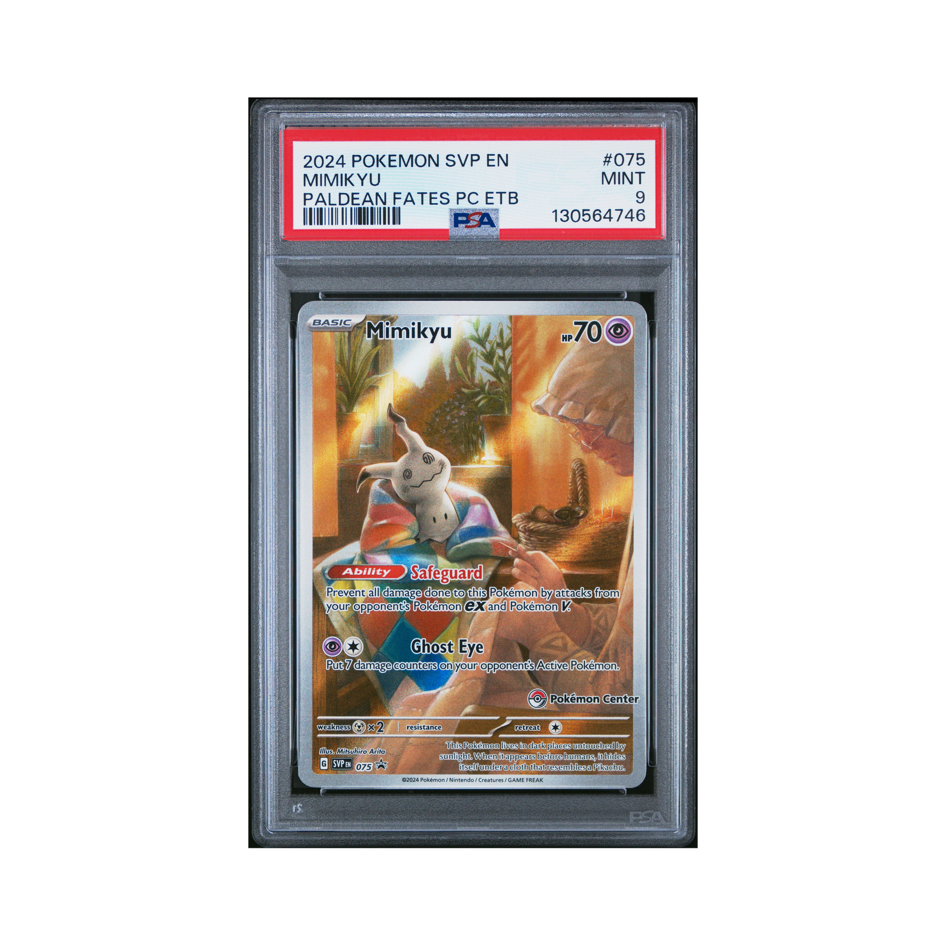 2024 Pokemon Svp PC ETB Promo Mimikyu #075 PSA 9 – Common Lands