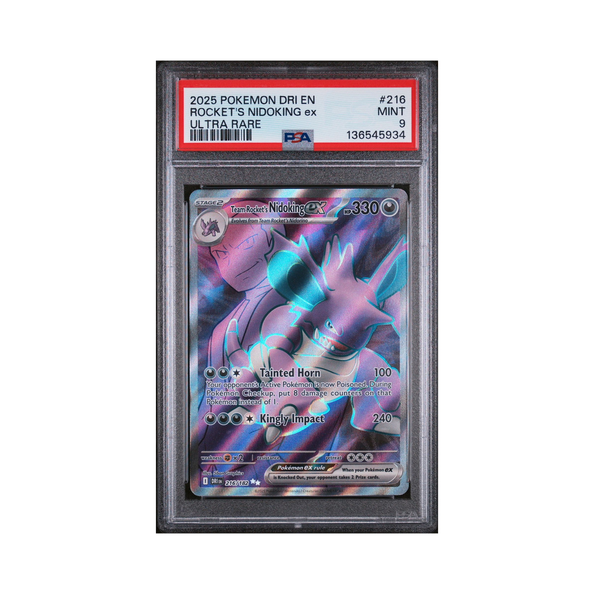 2025 Pokemon Destined Rivals Team Rocket's Nidoking ex #216 PSA 9