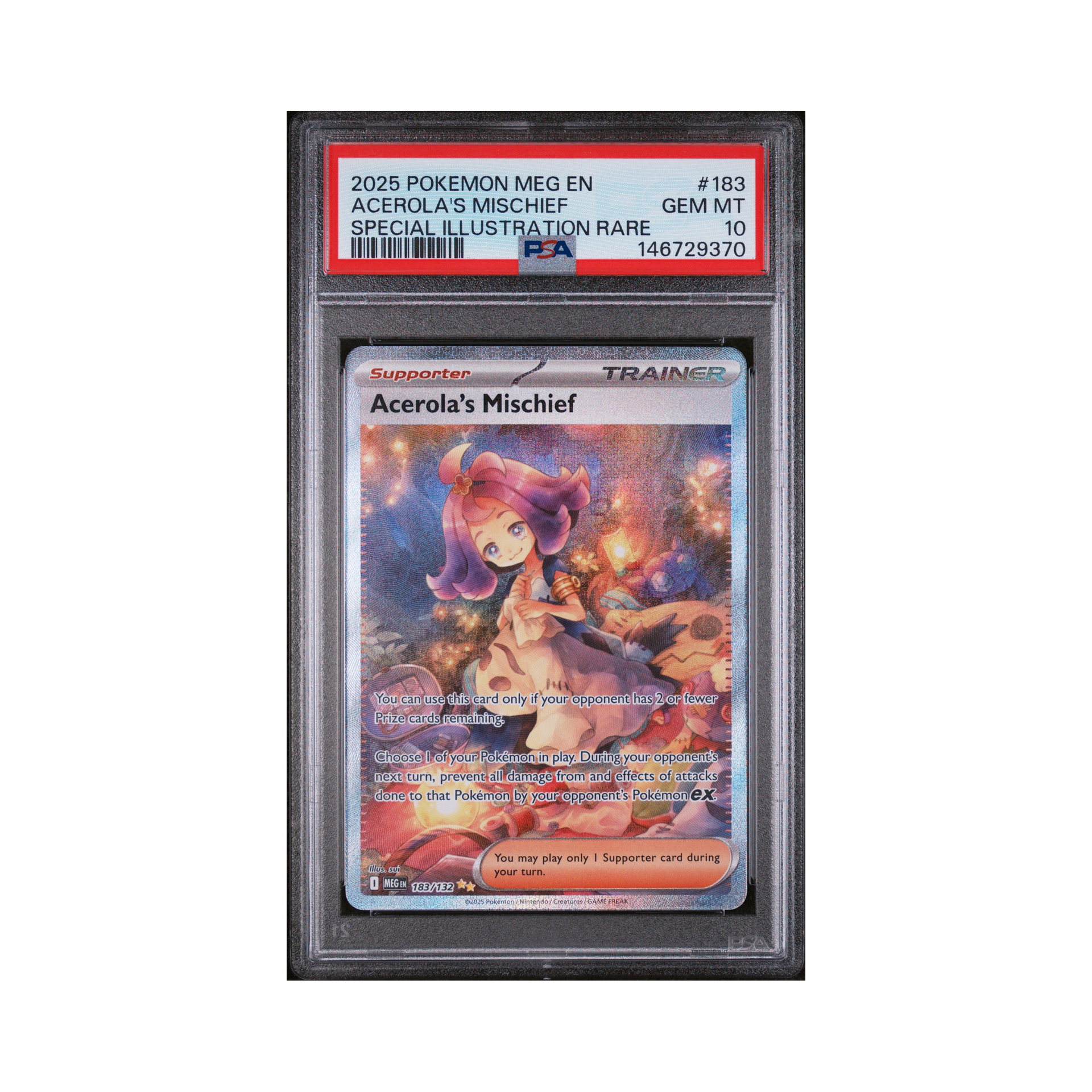 Acerola's Mischief 2025 Pokemon Mega Evolution Special Illustration Rare #183 PSA Authenticated 10 Card