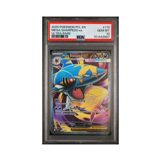 2025 Pokemon Phantasmal Flames Mega Sharpedo ex #113 PSA 10
