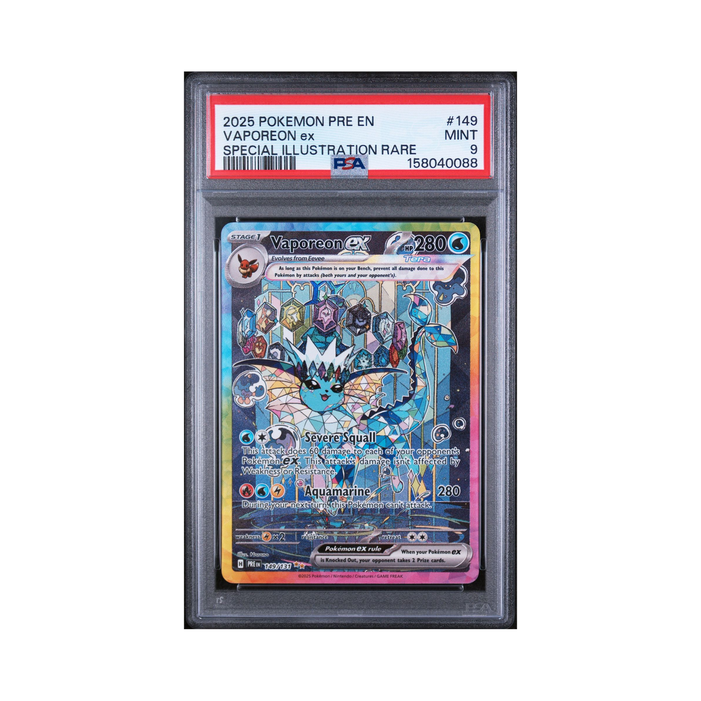 2025 Pokemon Prismatic Evolutions Vaporeon ex #149 PSA 9