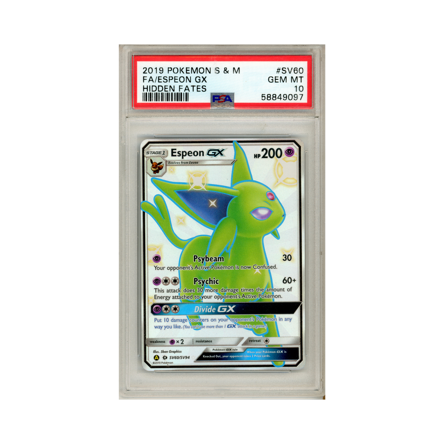 2019 Pokemon Hidden Fates Shiny Vault Espeon-GX #SV60 PSA 10