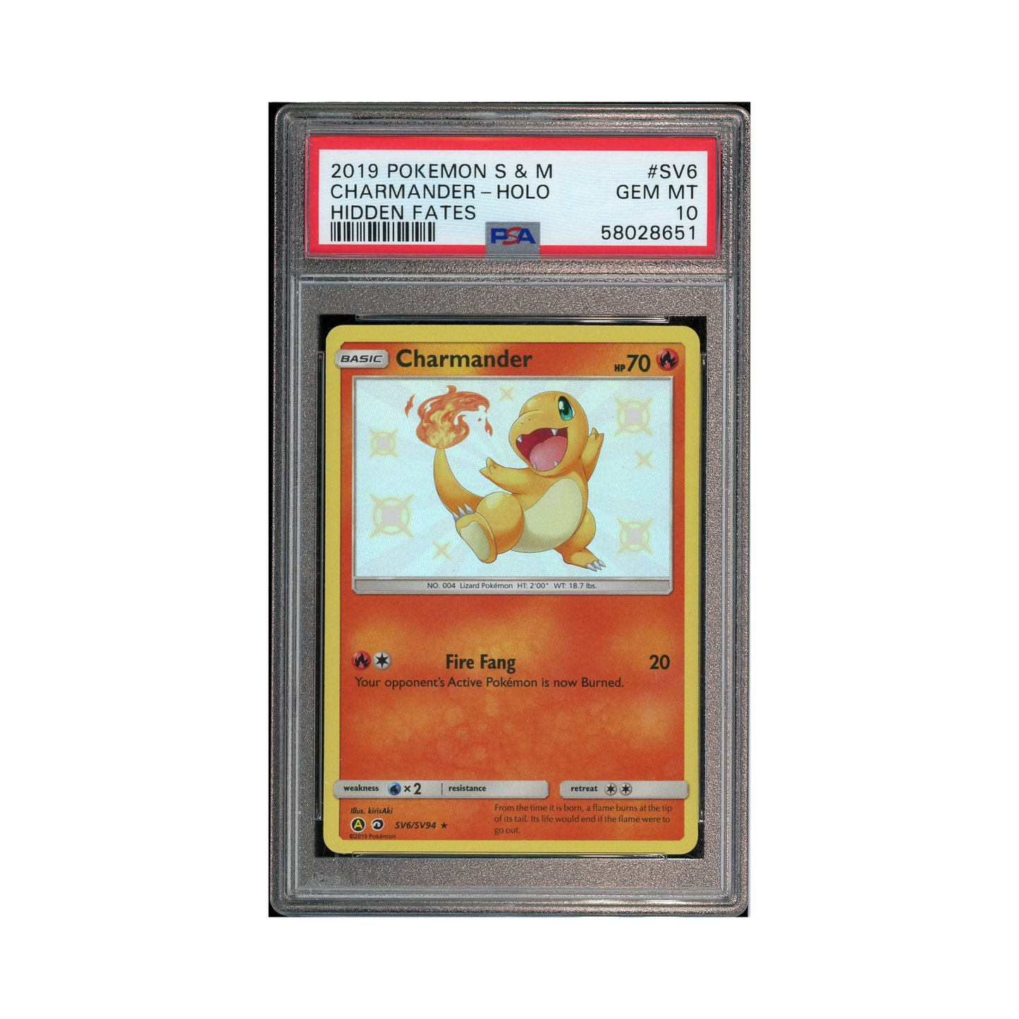 2019 Pokemon Sun & Moon Hidden Fates Charmander #SV6 PSA 10